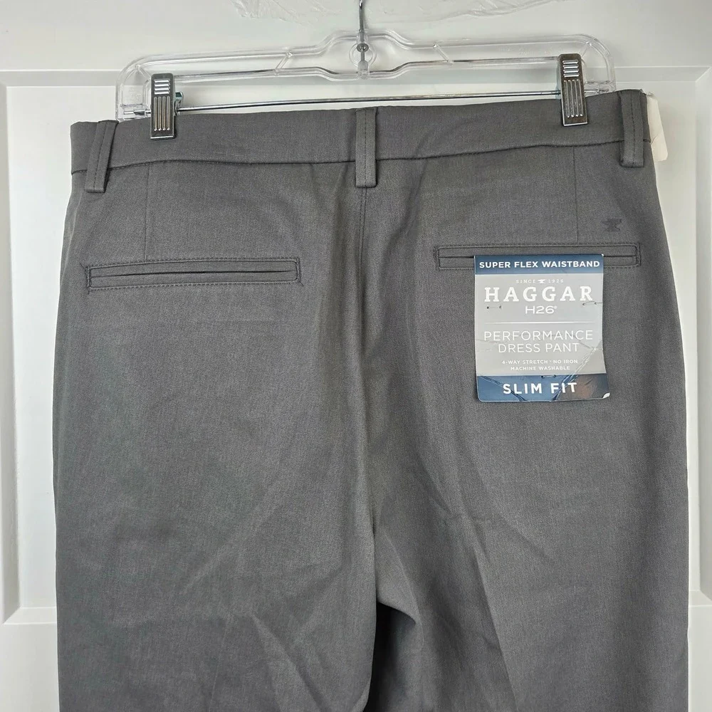 NWT Haggar H26 Men's Performance Dress‎ Pants Slim Fit Heather Gray 32 x 34